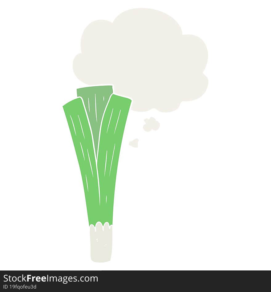 cartoon leek with thought bubble in retro style