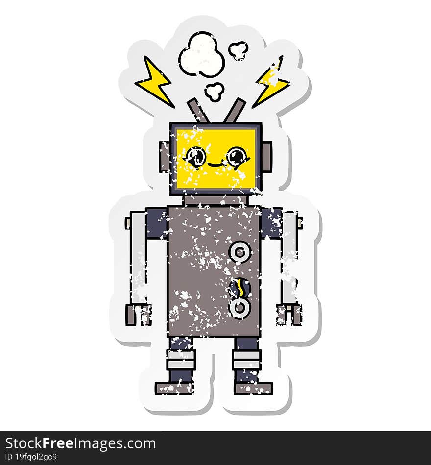 distressed sticker of a cute cartoon robot