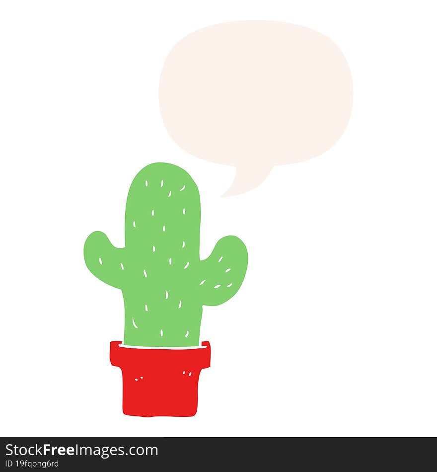 Cartoon Cactus And Speech Bubble In Retro Style