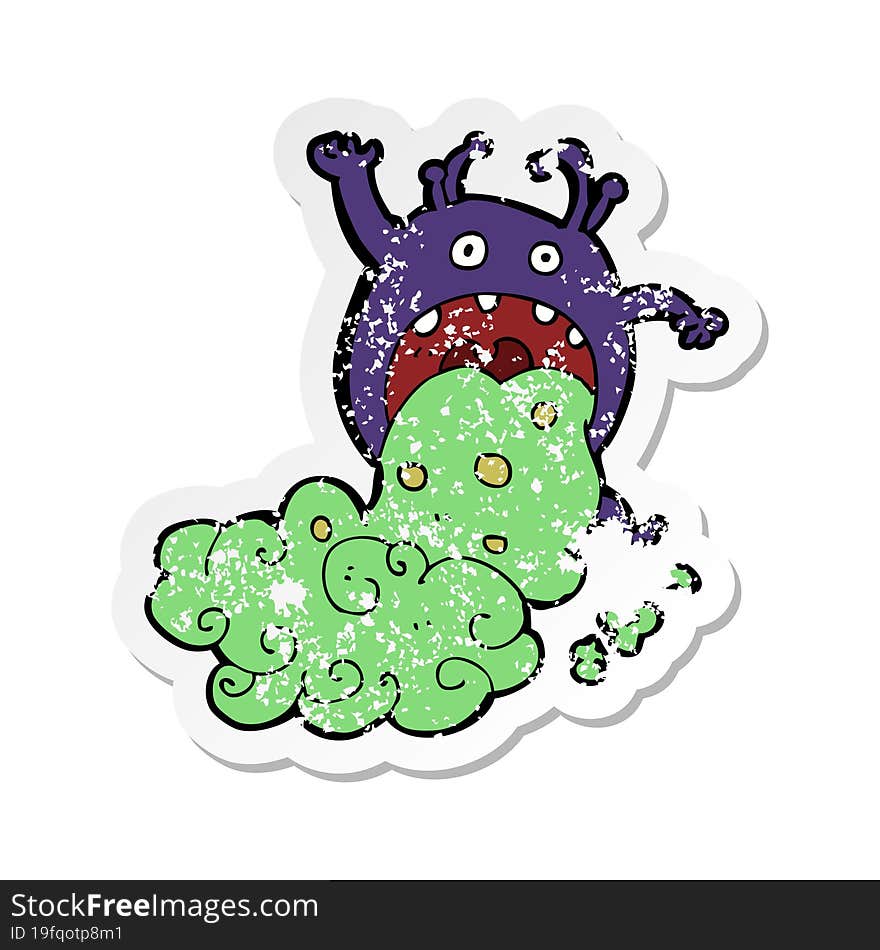 retro distressed sticker of a cartoon gross monster being sick