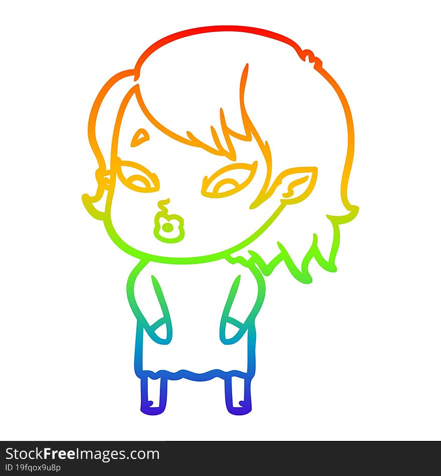 rainbow gradient line drawing cute cartoon vampire girl