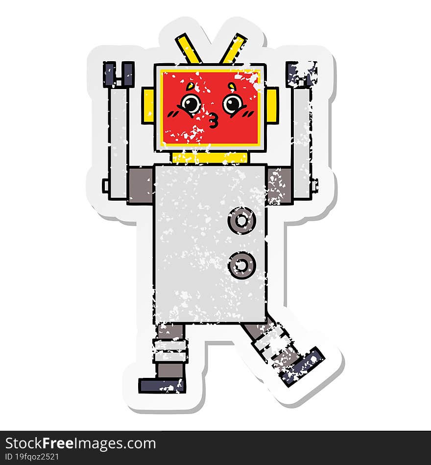 distressed sticker of a cute cartoon robot