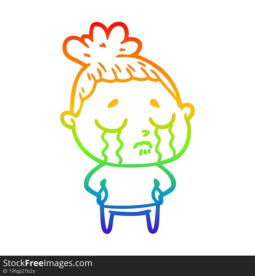 rainbow gradient line drawing of a cartoon crying woman