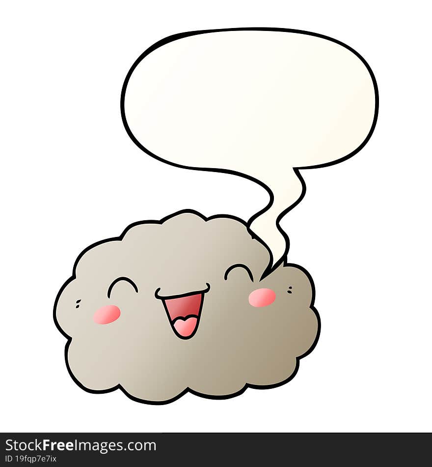 happy cartoon cloud and speech bubble in smooth gradient style