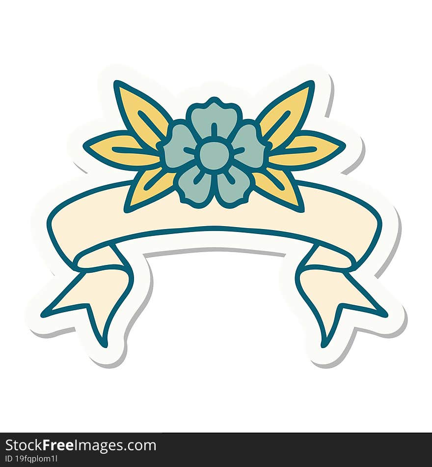 Tattoo Sticker With Banner Of A Flower