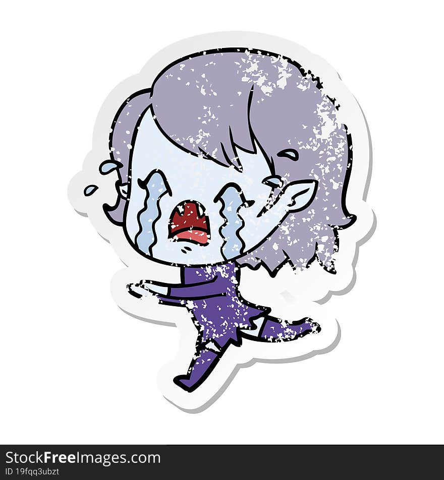 Distressed Sticker Of A Cartoon Crying Vampire Girl