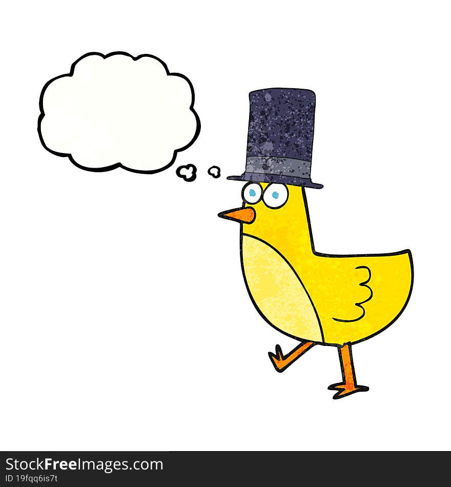 thought bubble textured cartoon bird wearing hat