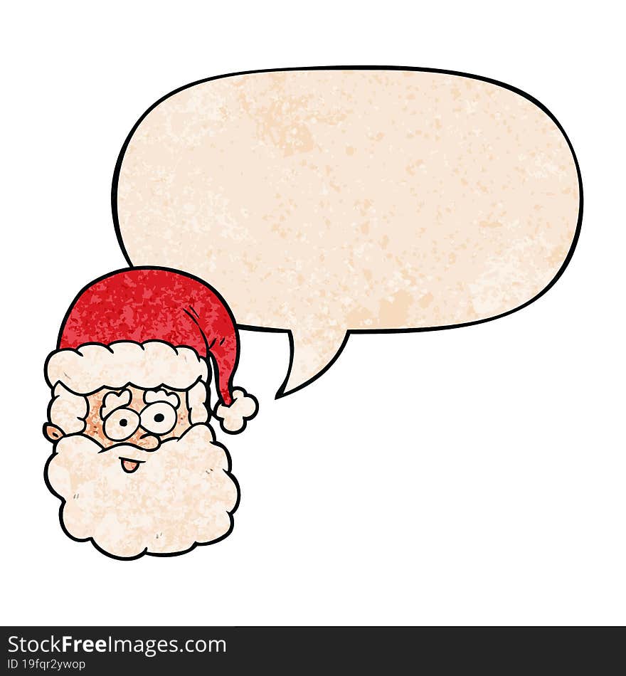 cartoon santa claus and speech bubble in retro texture style