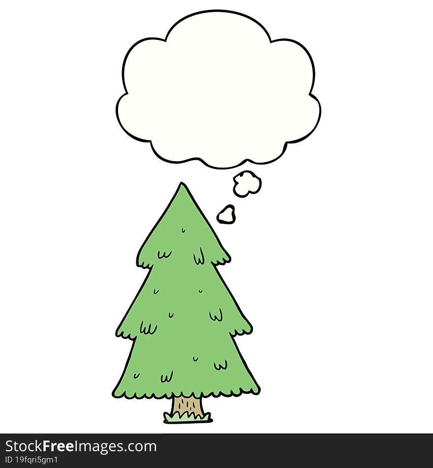 cartoon christmas tree with thought bubble. cartoon christmas tree with thought bubble