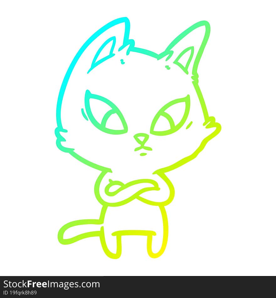 cold gradient line drawing confused cartoon cat