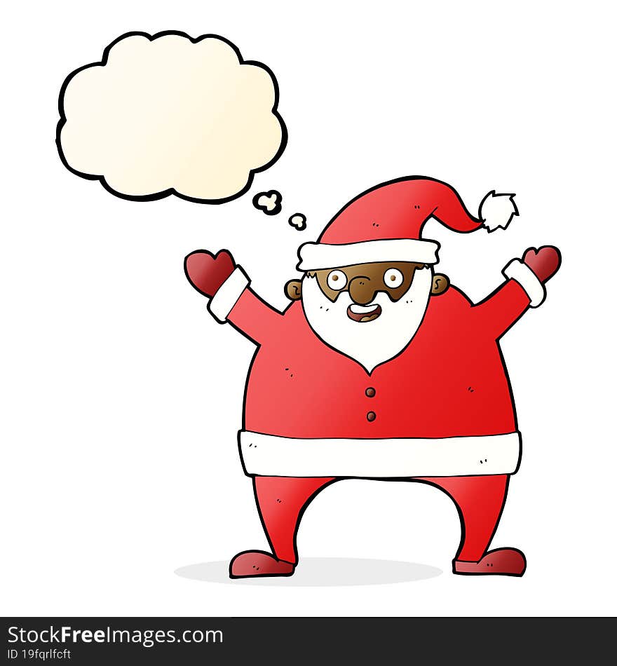 cartoon santa claus with thought bubble