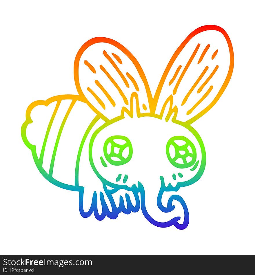 rainbow gradient line drawing of a cartoon fly