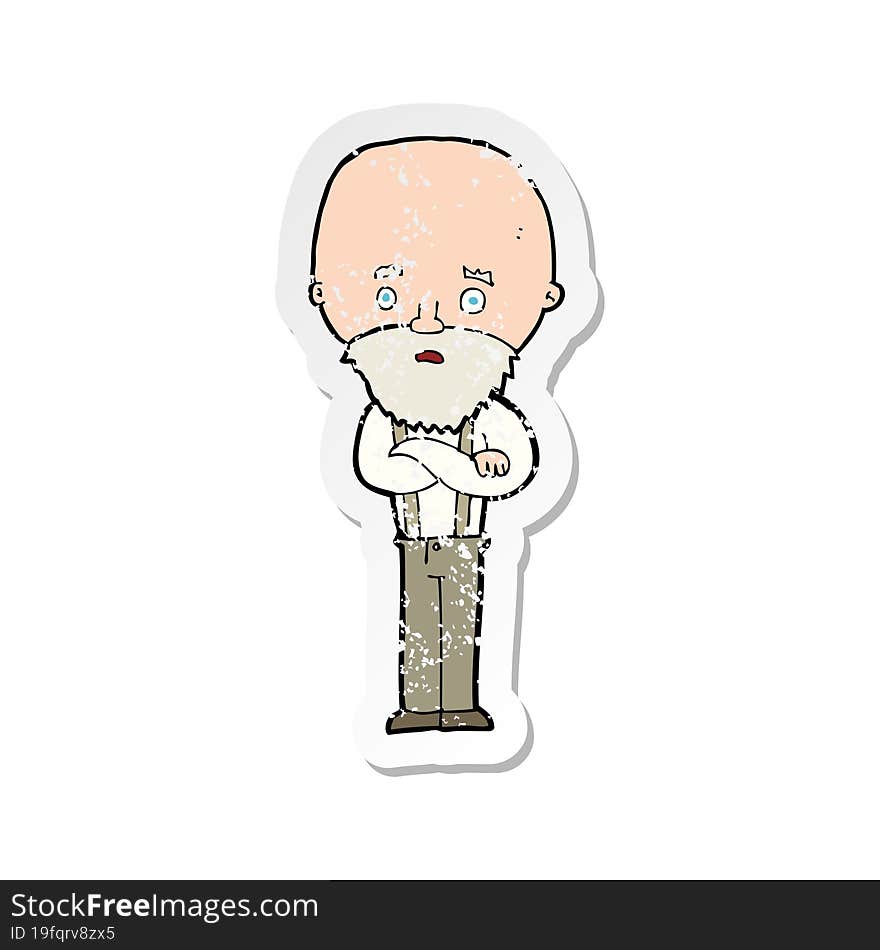 retro distressed sticker of a cartoon worried old man