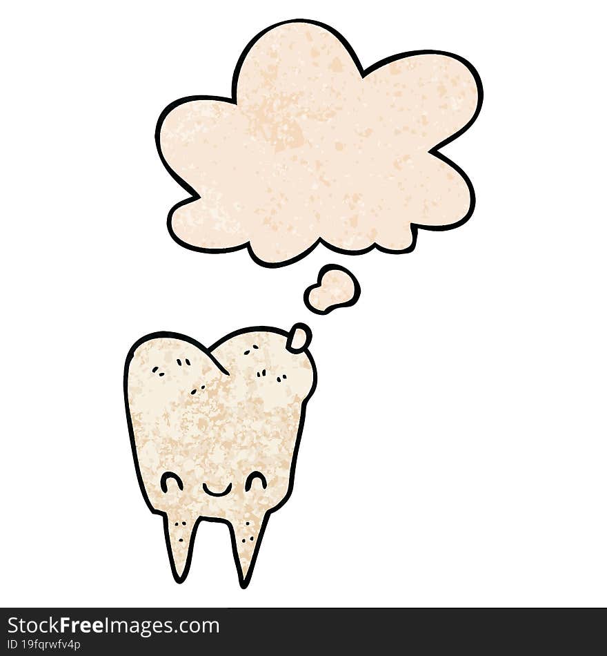 cartoon tooth and thought bubble in grunge texture pattern style