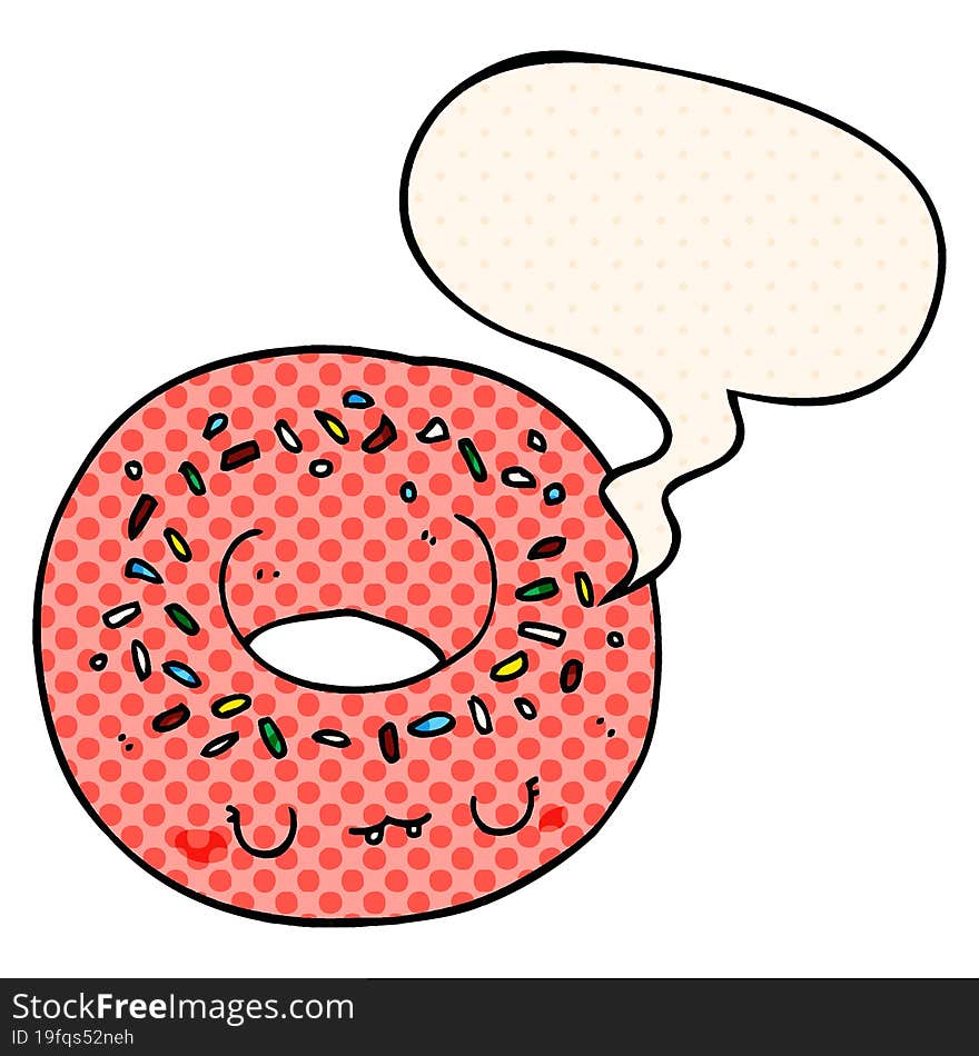 cartoon donut and speech bubble in comic book style