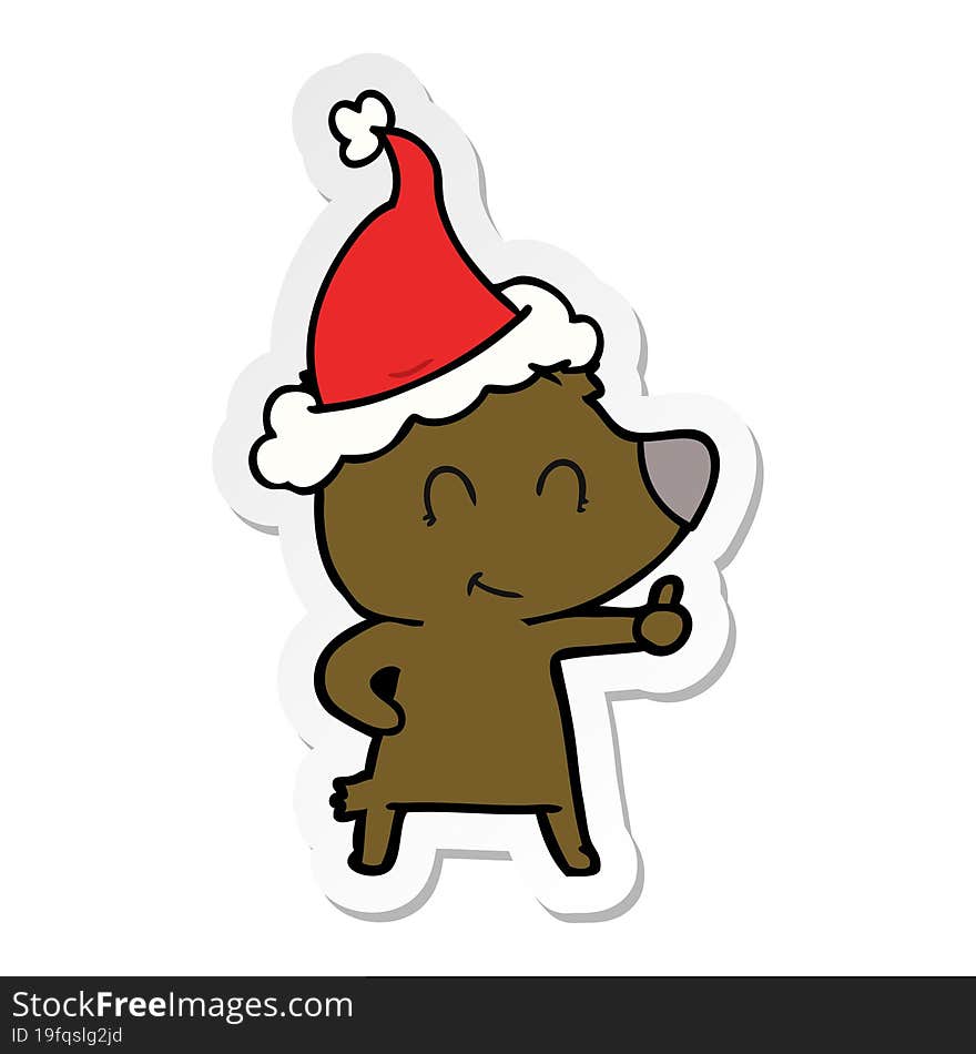 female bear hand drawn sticker cartoon of a wearing santa hat. female bear hand drawn sticker cartoon of a wearing santa hat