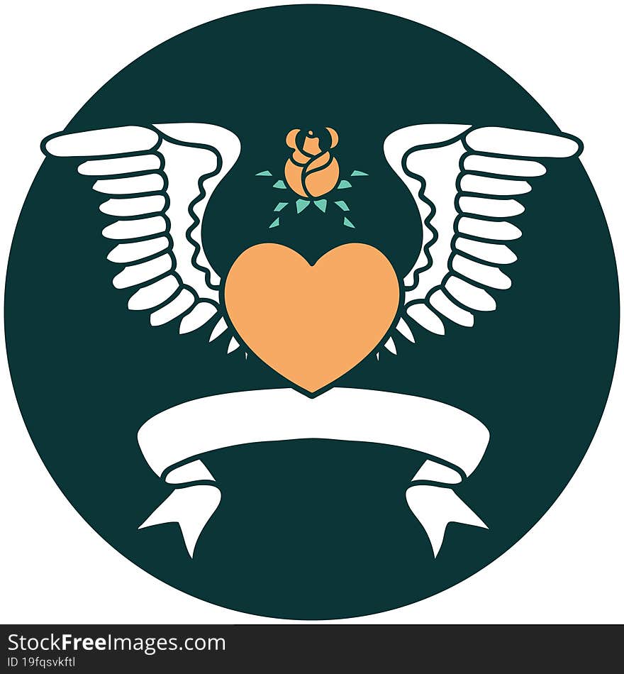 icon with banner of a heart with wings