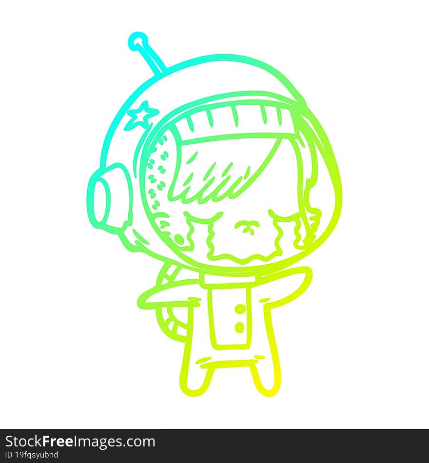 cold gradient line drawing cartoon crying astronaut girl