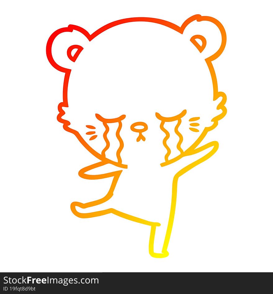 warm gradient line drawing crying cartoon bear balancing