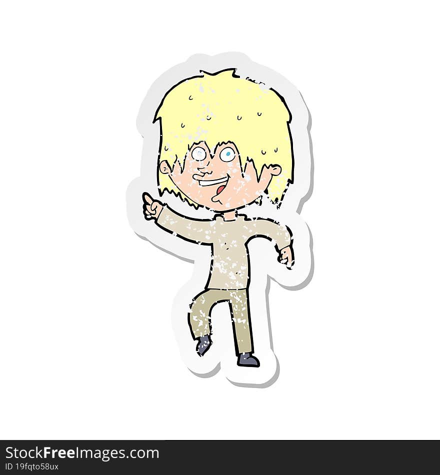 retro distressed sticker of a cartoon happy boy