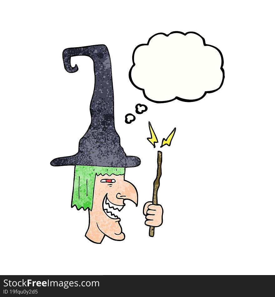 freehand drawn thought bubble textured cartoon laughing witch