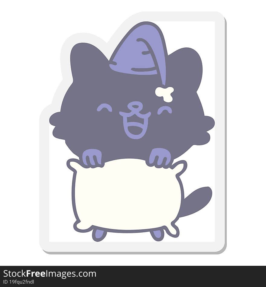 tired cartoon cat with pillow sticker