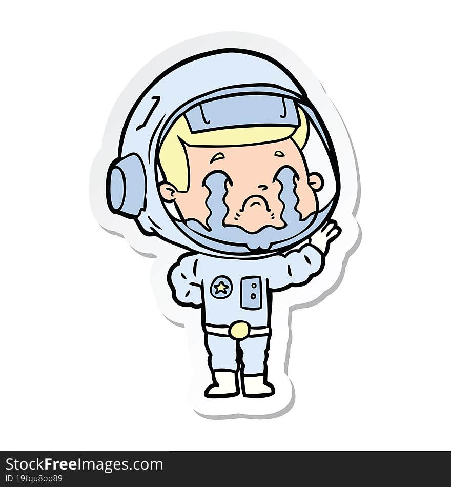 sticker of a cartoon crying astronaut