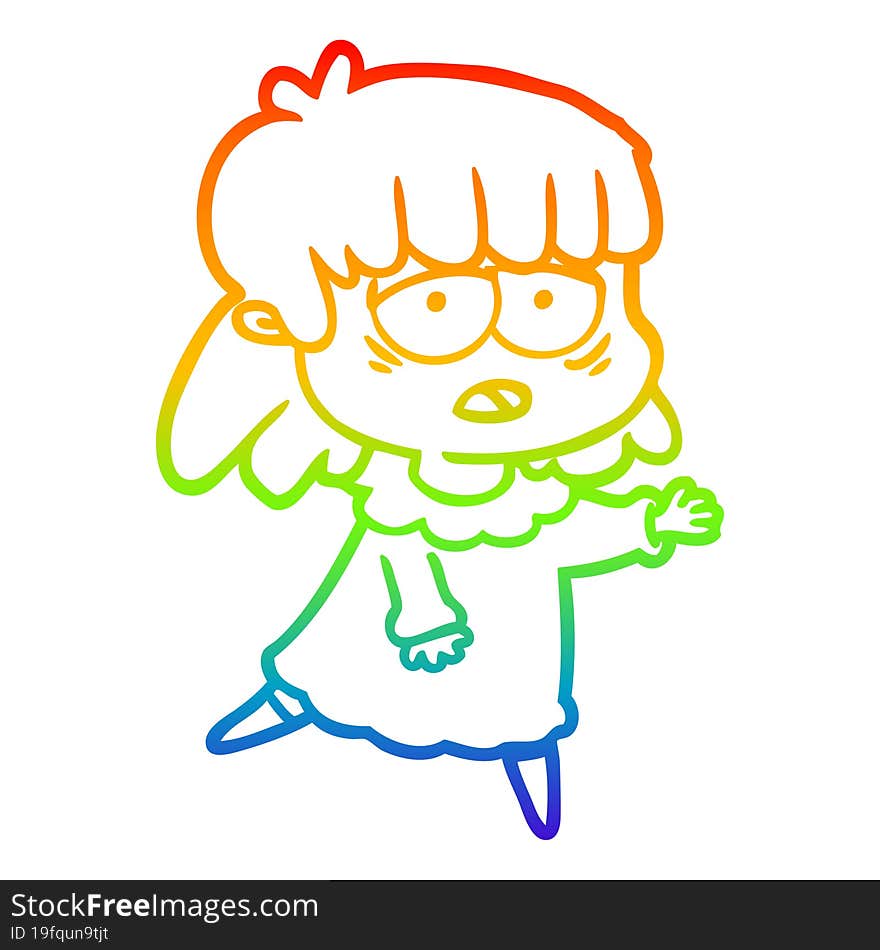 rainbow gradient line drawing cartoon tired woman