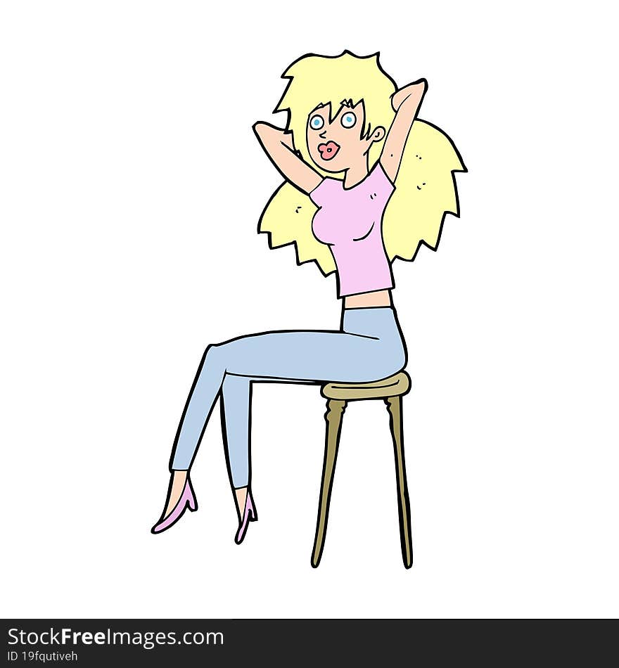 cartoon woman posing on stool