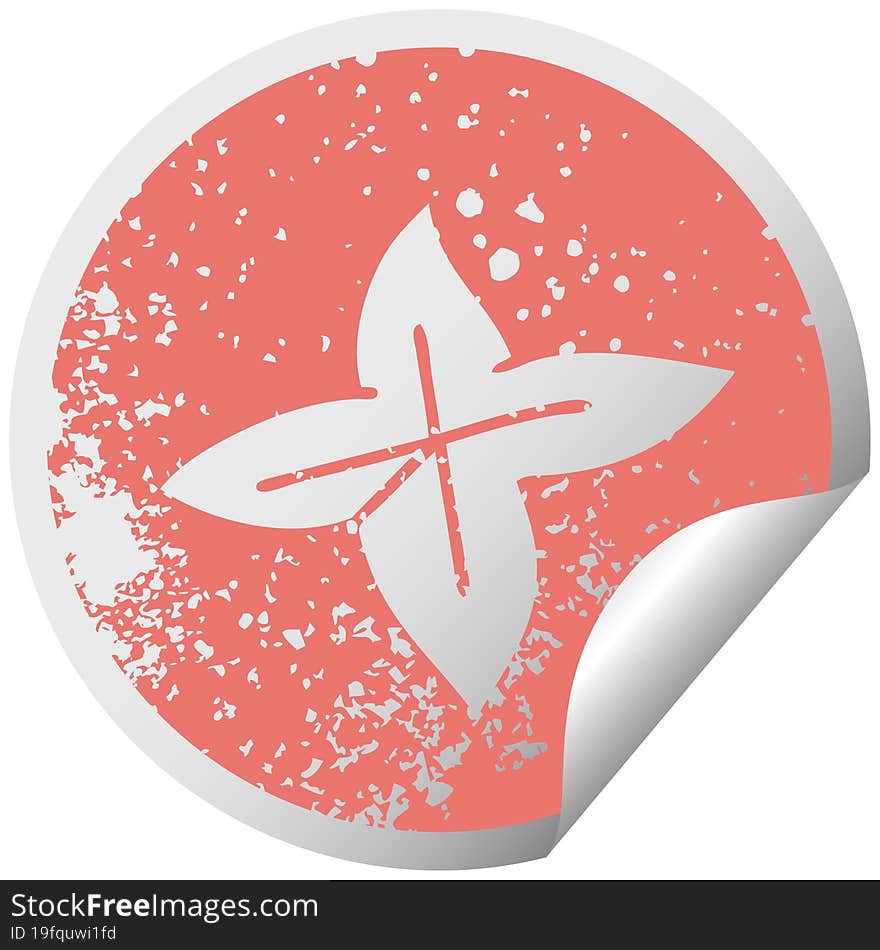 Distressed Circular Peeling Sticker Symbol Autumn Leaf