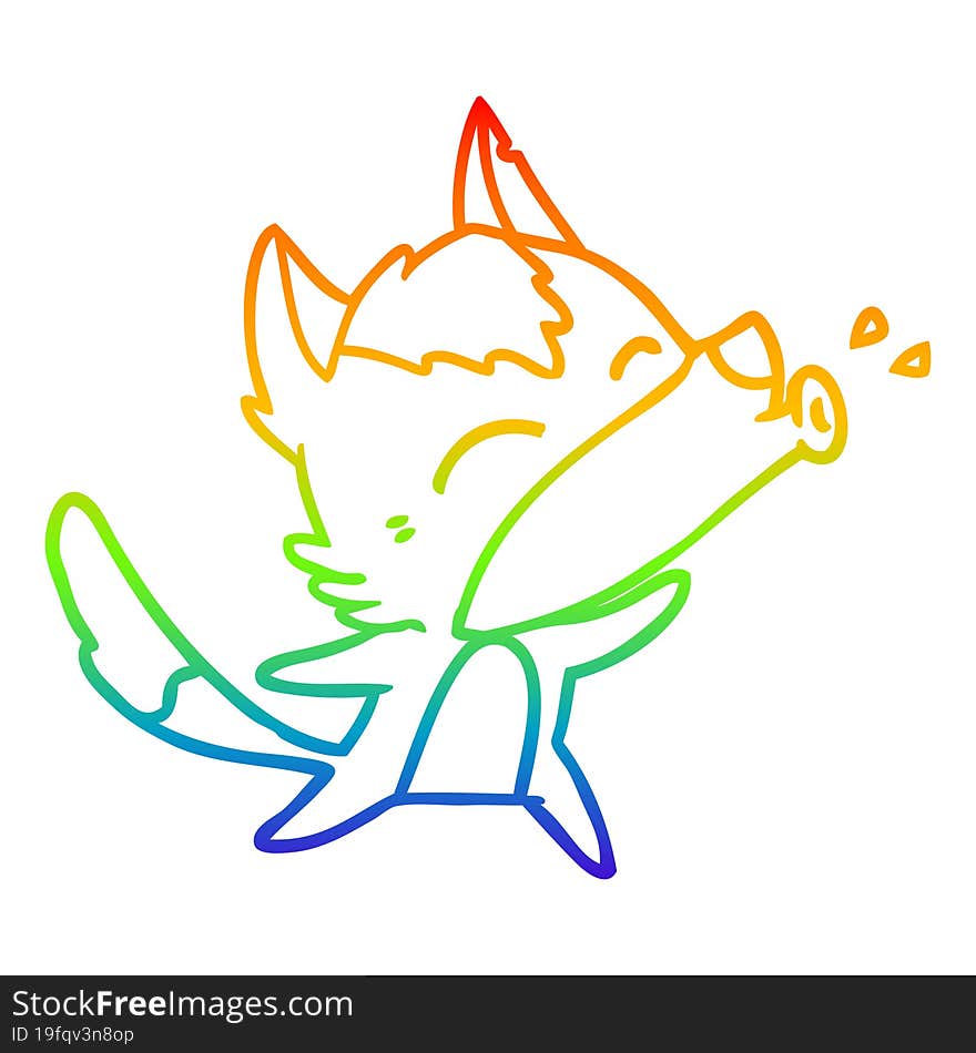 rainbow gradient line drawing howling wolf cartoon