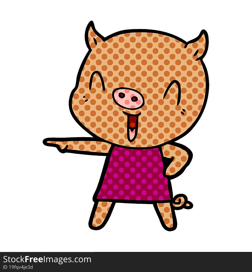 happy cartoon pig in dress. happy cartoon pig in dress