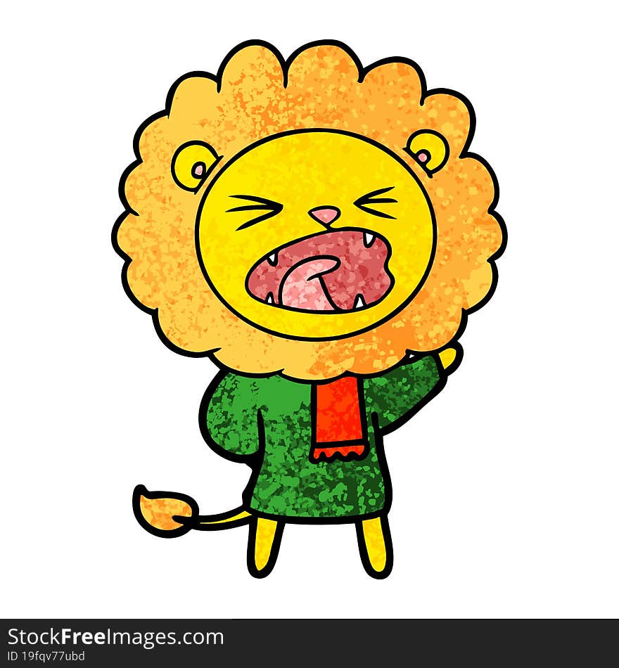 cartoon lion in winter clothes. cartoon lion in winter clothes