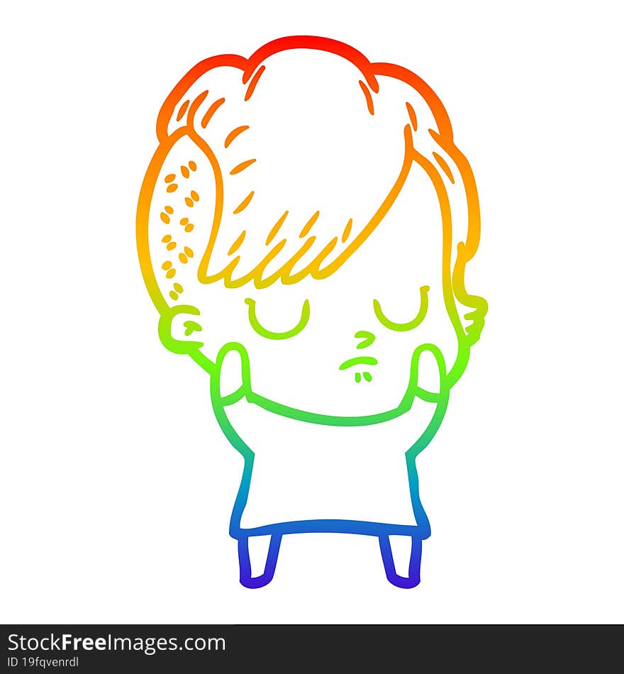 rainbow gradient line drawing of a cartoon woman