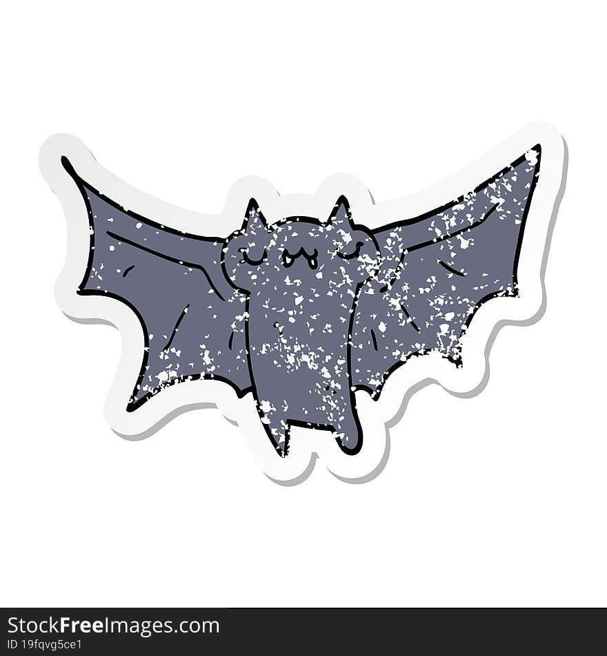 distressed sticker of a cute cartoon halloween bat