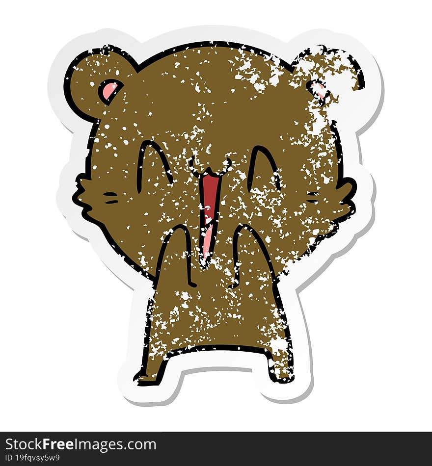 distressed sticker of a happy bear cartoon