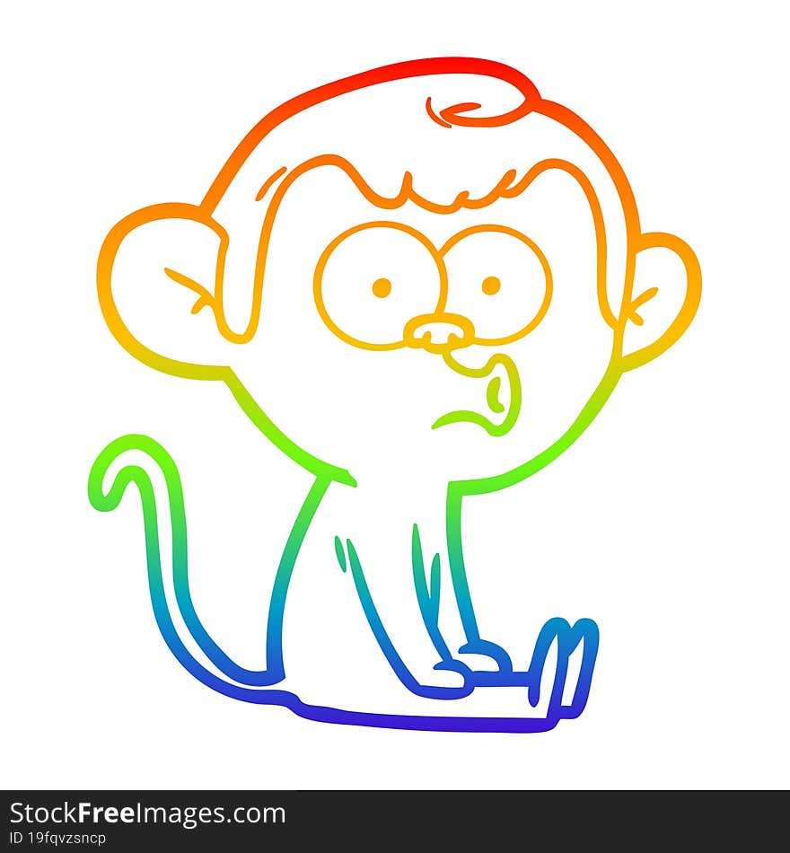 rainbow gradient line drawing cartoon hooting monkey