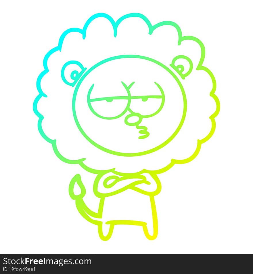 Cold Gradient Line Drawing Cartoon Bored Lion