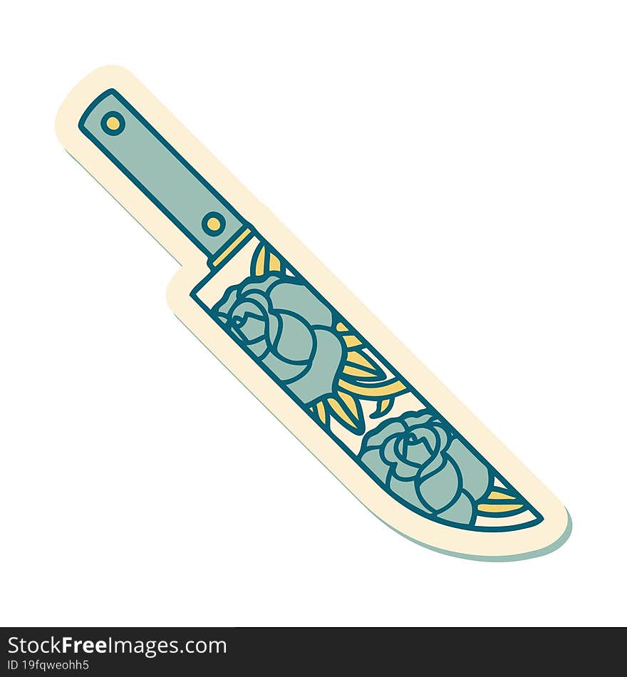 tattoo style sticker of a dagger and flowers