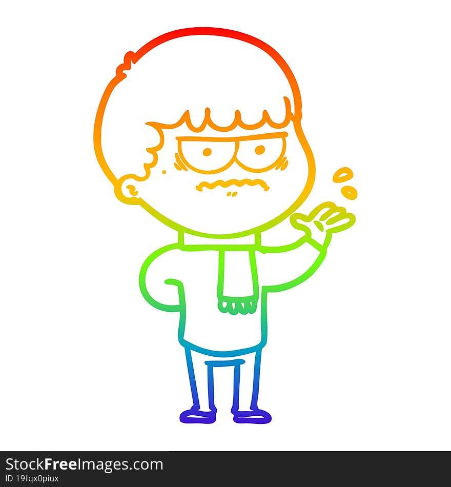 rainbow gradient line drawing cartoon annoyed man