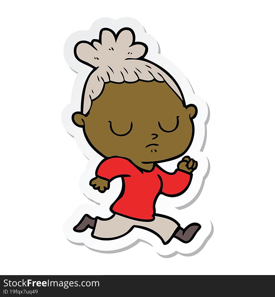 Sticker Of A Cartoon Calm Woman