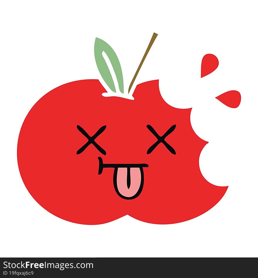 flat color retro cartoon red apple