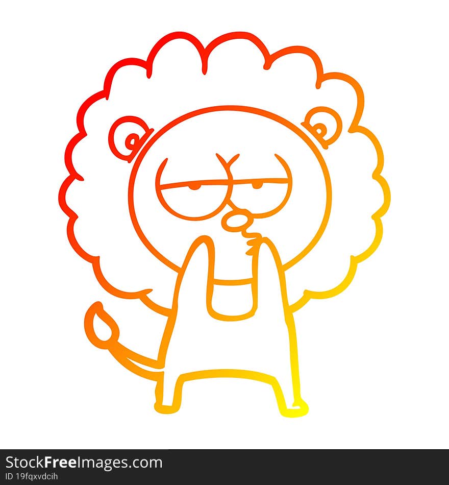 warm gradient line drawing cartoon tired lion