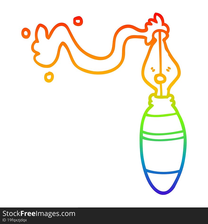 rainbow gradient line drawing of a cartoon fountain pen