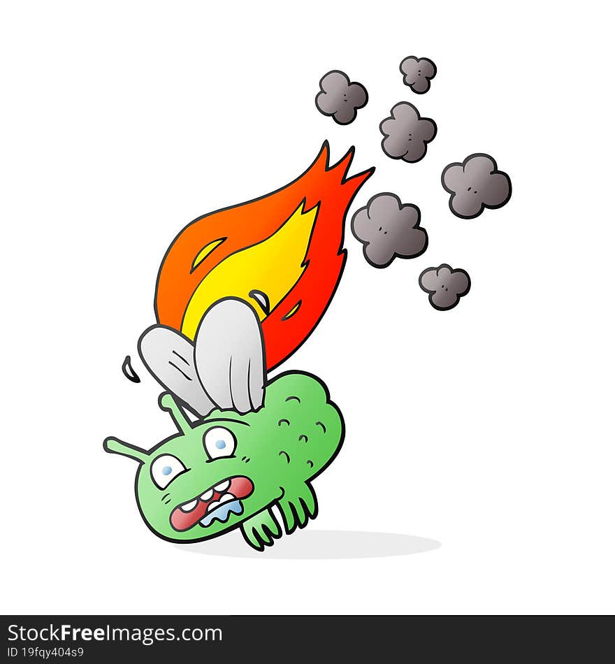 cartoon fly crashing and burning