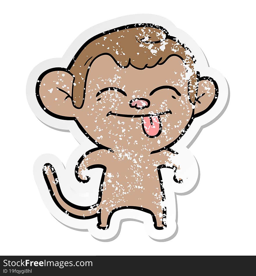 distressed sticker of a funny cartoon monkey