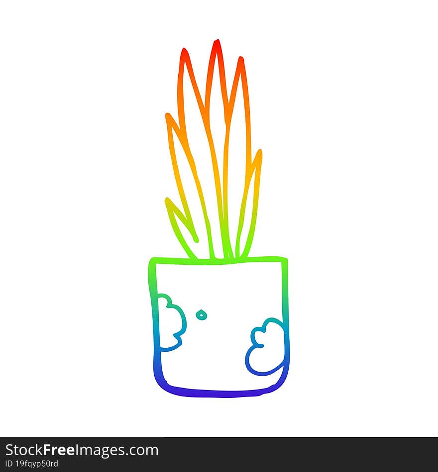 rainbow gradient line drawing cartoon house plant