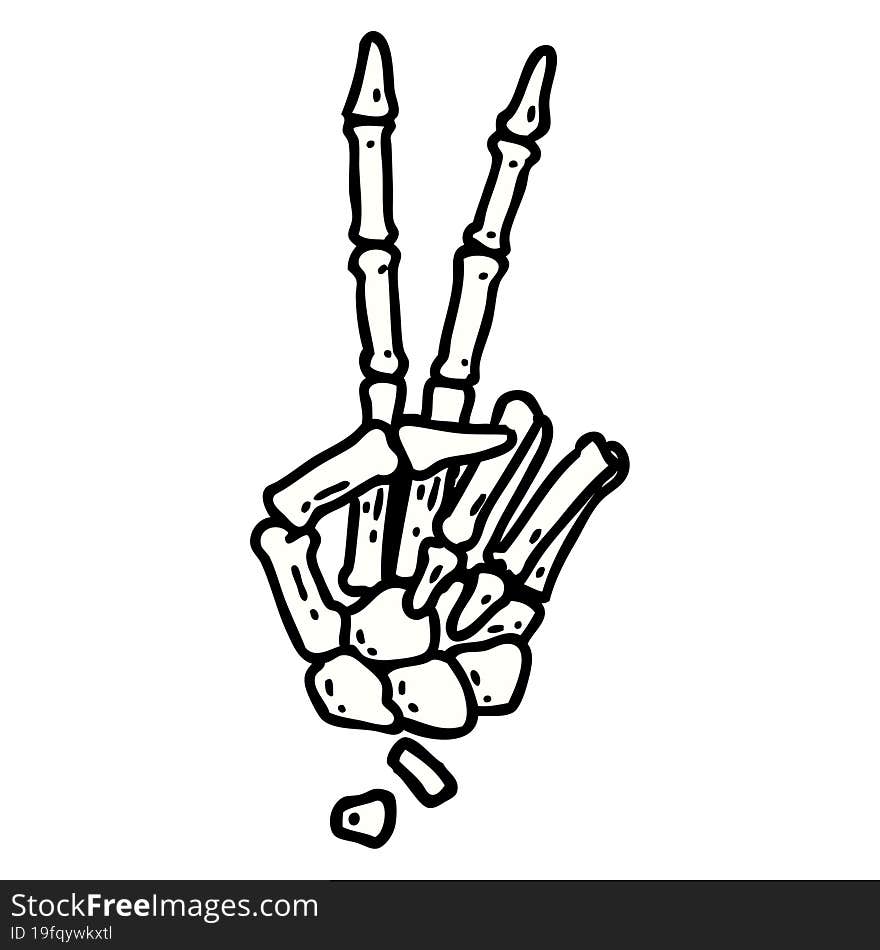 Traditional Tattoo Of A Skeleton Hand Giving A Peace Sign