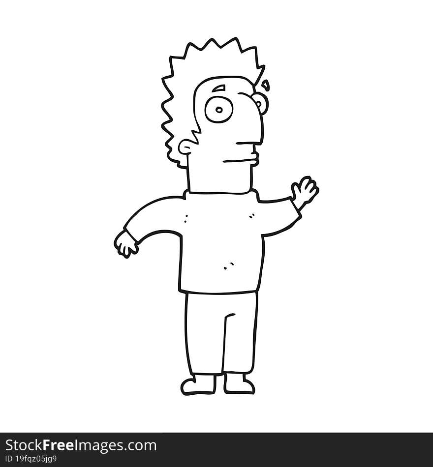 black and white cartoon man waving