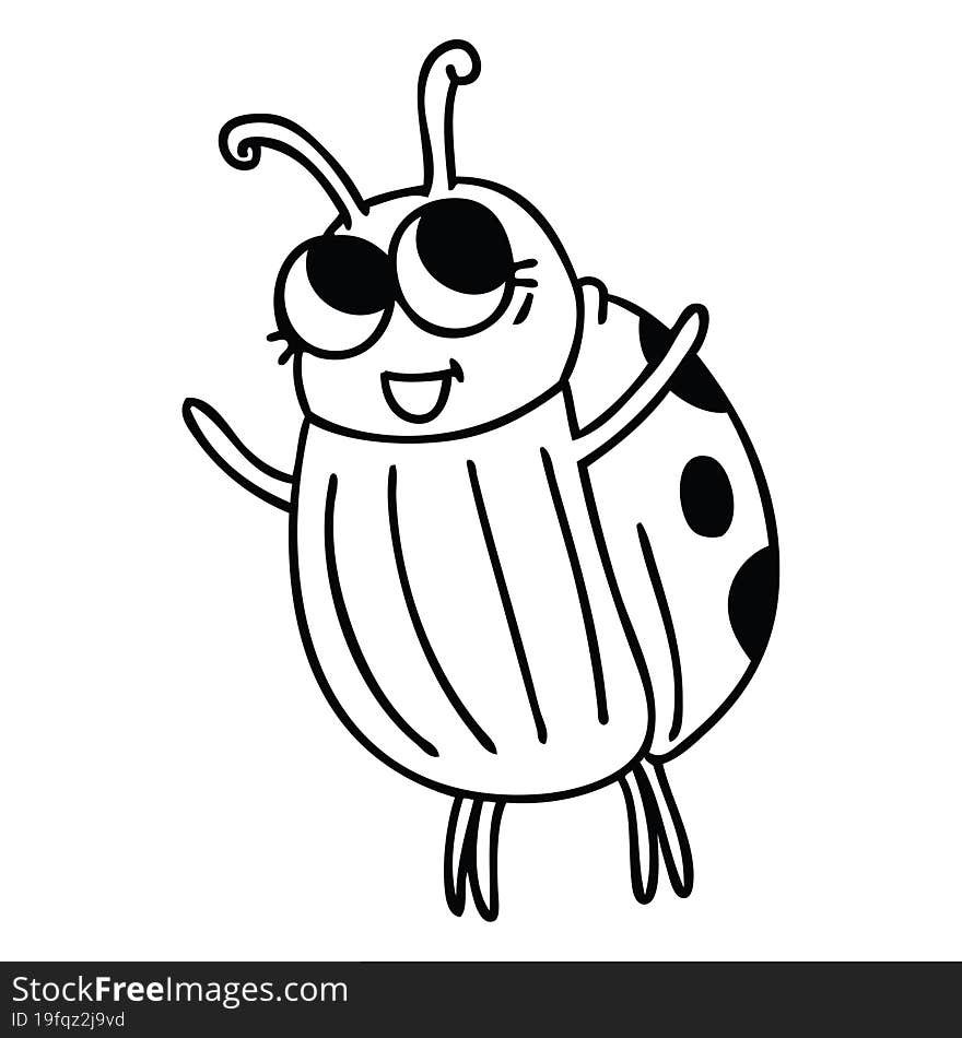 Quirky Line Drawing Cartoon Ladybird